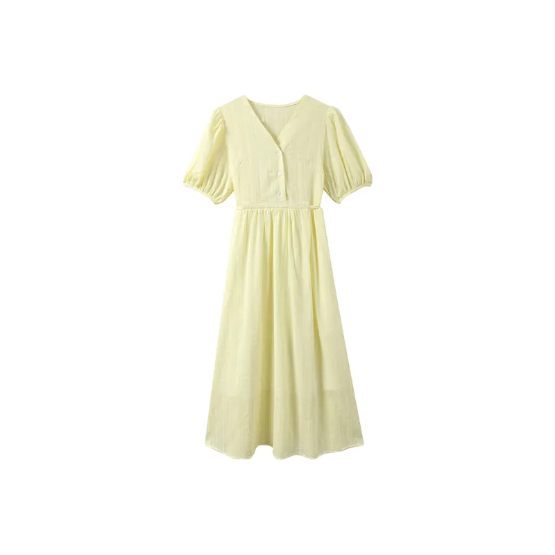 Adeworn Short Sleeved Dress Women's Light Yellow-0