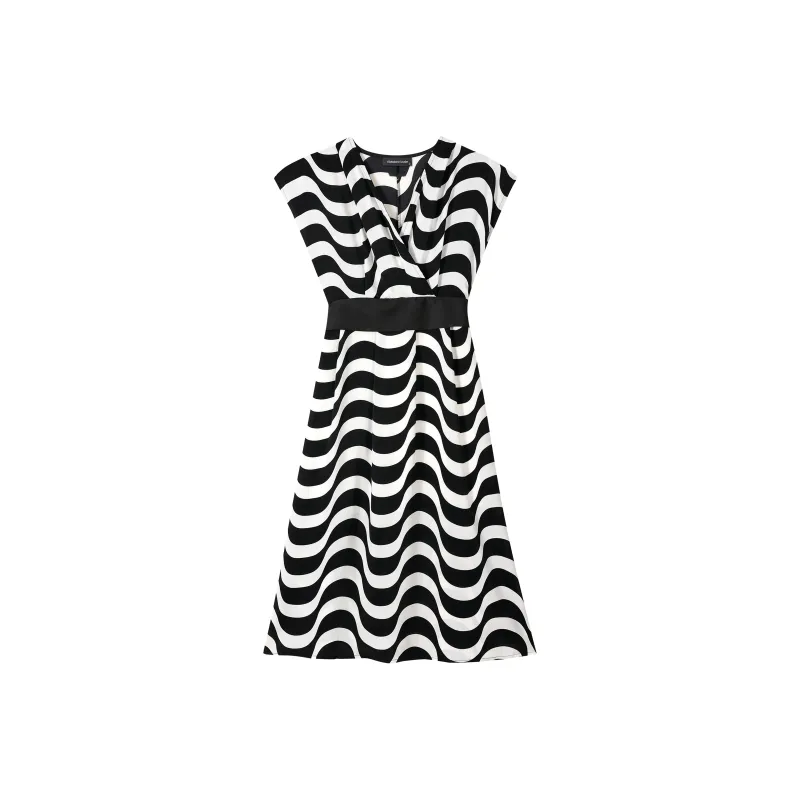 EIDOLON GRAIN Short Sleeved Dresses Women's Black White Stripes-0