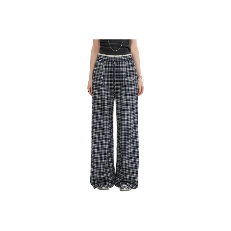 UNIFREE Casual Pants Women's Navy Blue Plaid-0