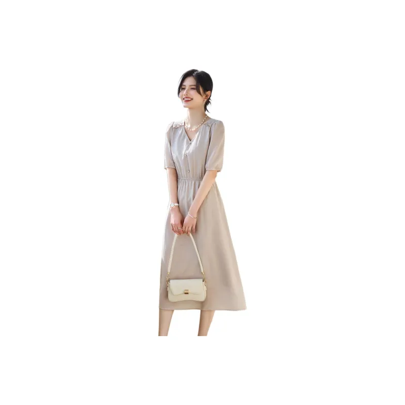 Still Quiet Short Sleeved Dress Women's Light Khaki-0