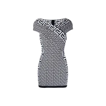 BALMAIN Off shoulder Monogram Minidress
