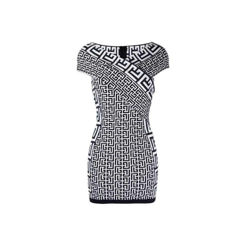BALMAIN Off shoulder Monogram Minidress-0