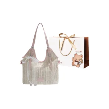 ERANGBEAR Straw Woven Shoulder Bag Regular Women's Pink/Brown