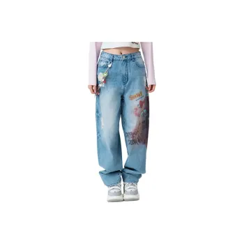 LALABOBO Jeans Unisex Medium Blue White