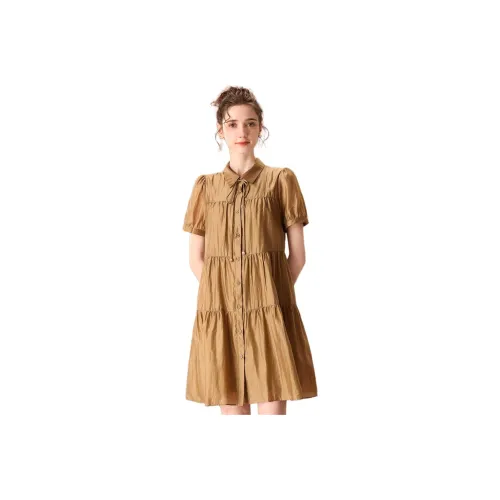 FENHONGMALI Short-Sleeved Dresses Women's Coffee