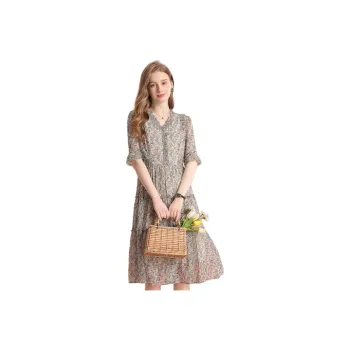 FENHONGMALI Short Sleeved Dress Women's Green