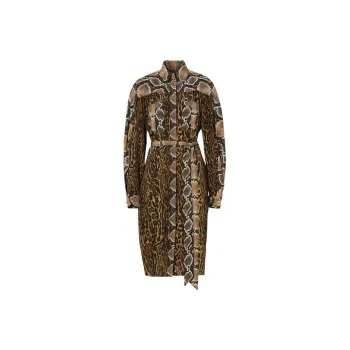 Burberry Silk Animal Print Shirt Dress 'Dark Mustard'