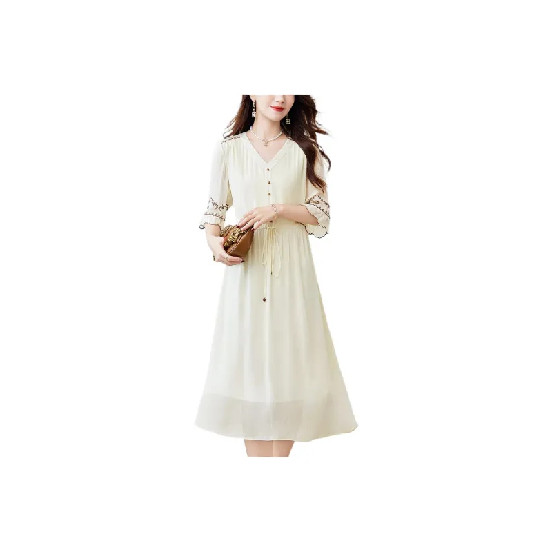 To The West Short Sleeved Dresses Women's Beige-0