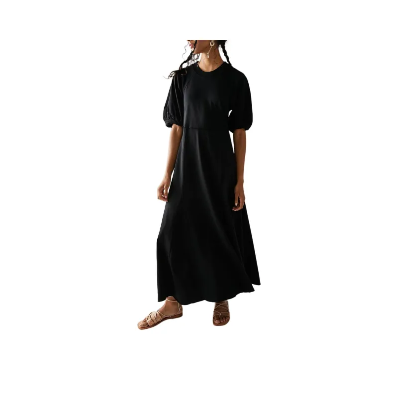 FREE PEOPLE Brentwood Maxi Short-Sleeved Dresses Women's BLACK/Black-0