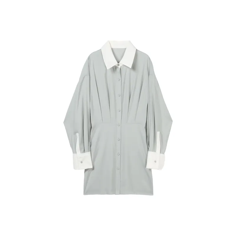 MUKOK Long-Sleeved Dresses Women's Refreshing Gray Blue-0