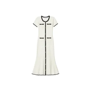 Self-portrait Short-Sleeved Dresses Women's White Color Blocking Black