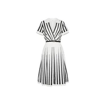 ELIE SAAB Embroidered Belted Pleated Midi Dress