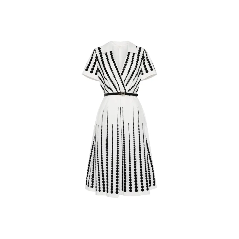ELIE SAAB Embroidered Belted Pleated Midi Dress-0