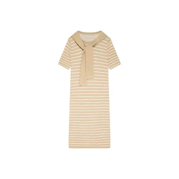DKNY SS24 Short Sleeved Dress Women's Coffee Stripes