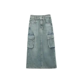 A Paradise For Awakening Denim Long Skirts Women's Vintage Blue