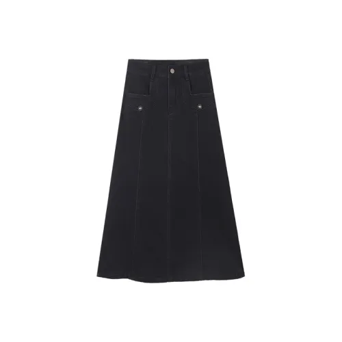 HIPPIEMISS Denim Long Skirts Women's Black