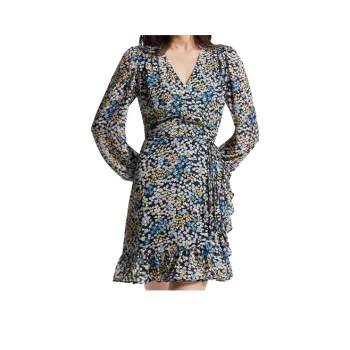 MICHAEL KORS Long Sleeved Dresses Women's Earth Yellow/Blue/White