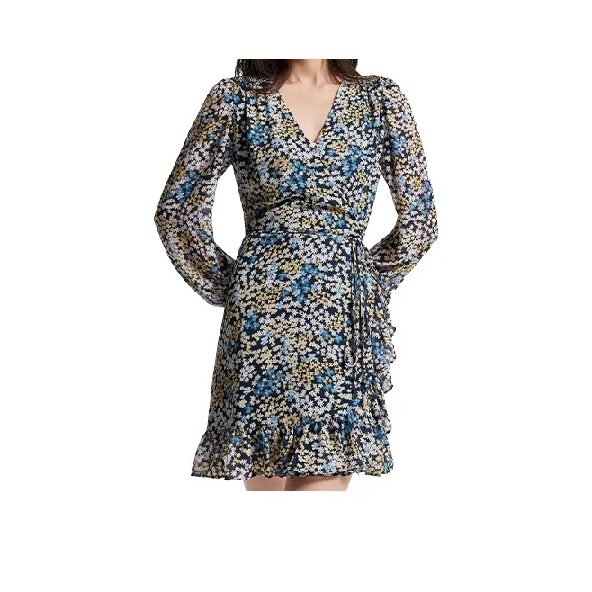 MICHAEL KORS Long Sleeved Dresses Women's Earth Yellow/Blue/White-0