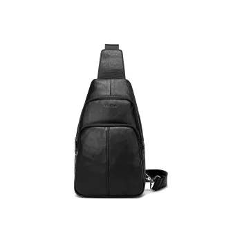 Ace Paul Top Grain Cow Leather One Shoulder Crossbody Bag, Sling Bag Unisex Black