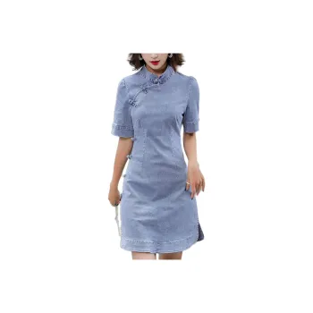 Wbwq Short-Sleeved Dresses Women's Light Blue Gray