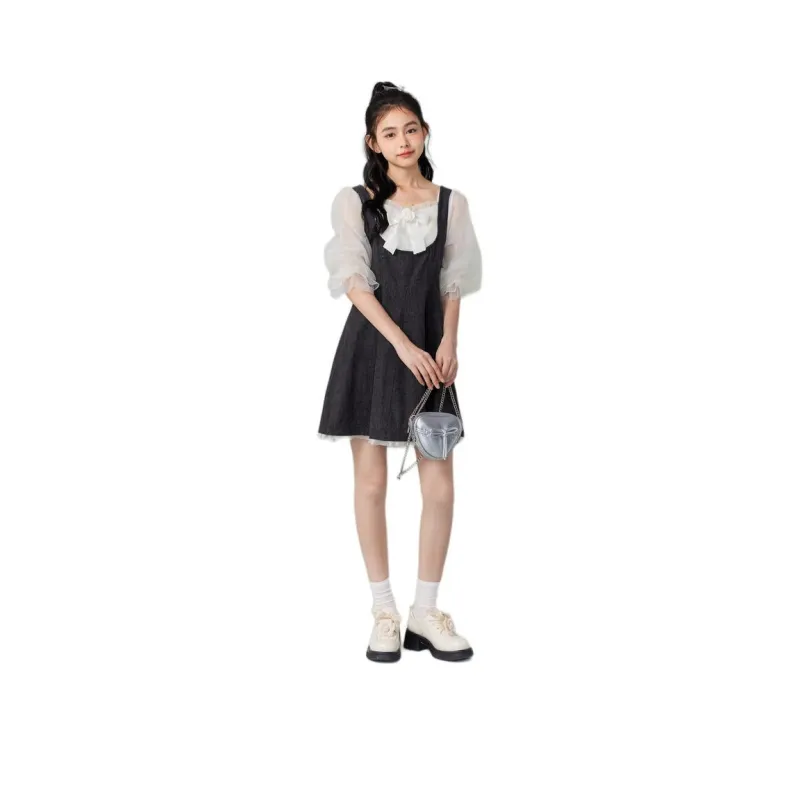 ZIHAN Short Sleeved Dress Women's Denim Black-0