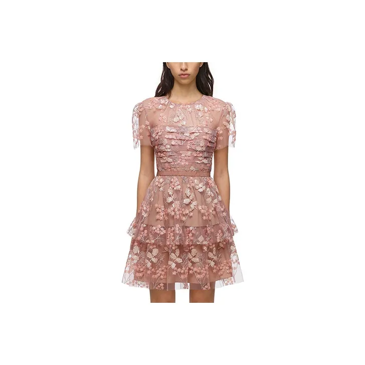 Self portrait FW21 Short Sleeved Dresses Women's Red Pink Floral-0
