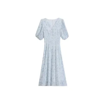 MRR&CO. Short Sleeved Dress Women's White With Purple Floral