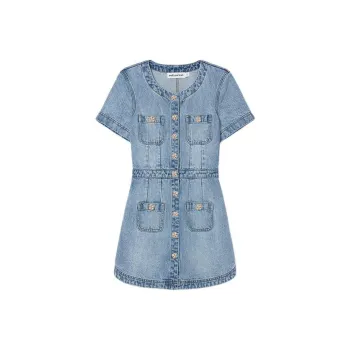 Self portrait Short Sleeved Dress Women's Light Denim Blue