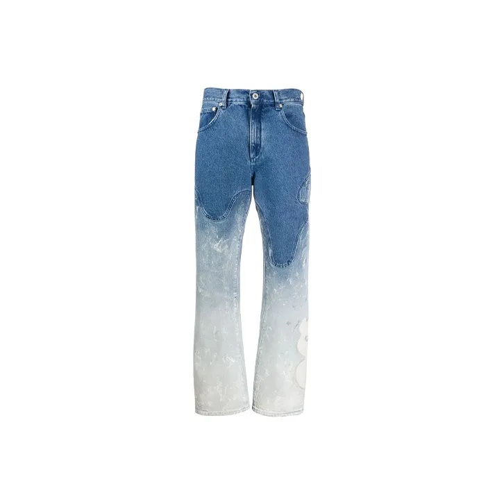 OFF WHITE Shaped Baggy Denim Jeans Bleached Blue-0