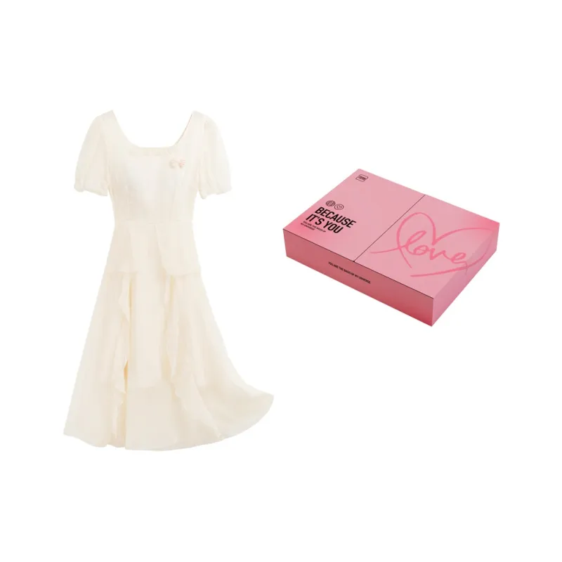 MOPB Short Sleeved Dress Women's Gift Box Set Included Beige Apricot-2