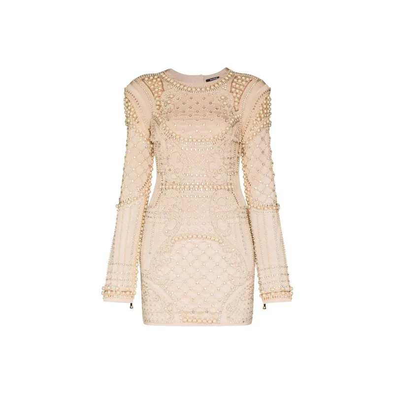 BALMAIN Long-Sleeved Dresses Women's Beige-0