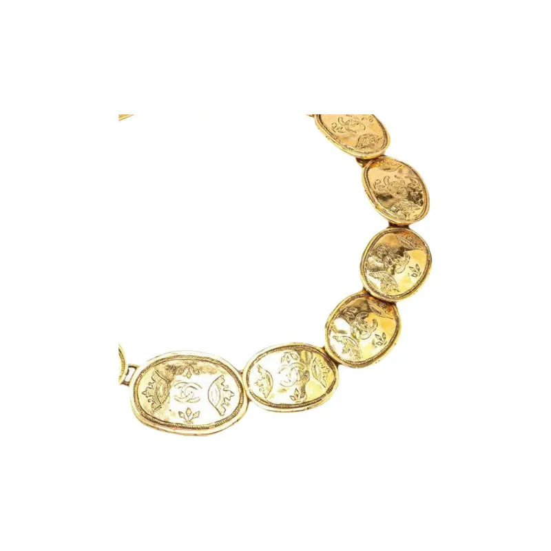 CHANEL 1980 1990 Cc Plated Regal Crown Medallion Link Necklace Costume Necklace-2