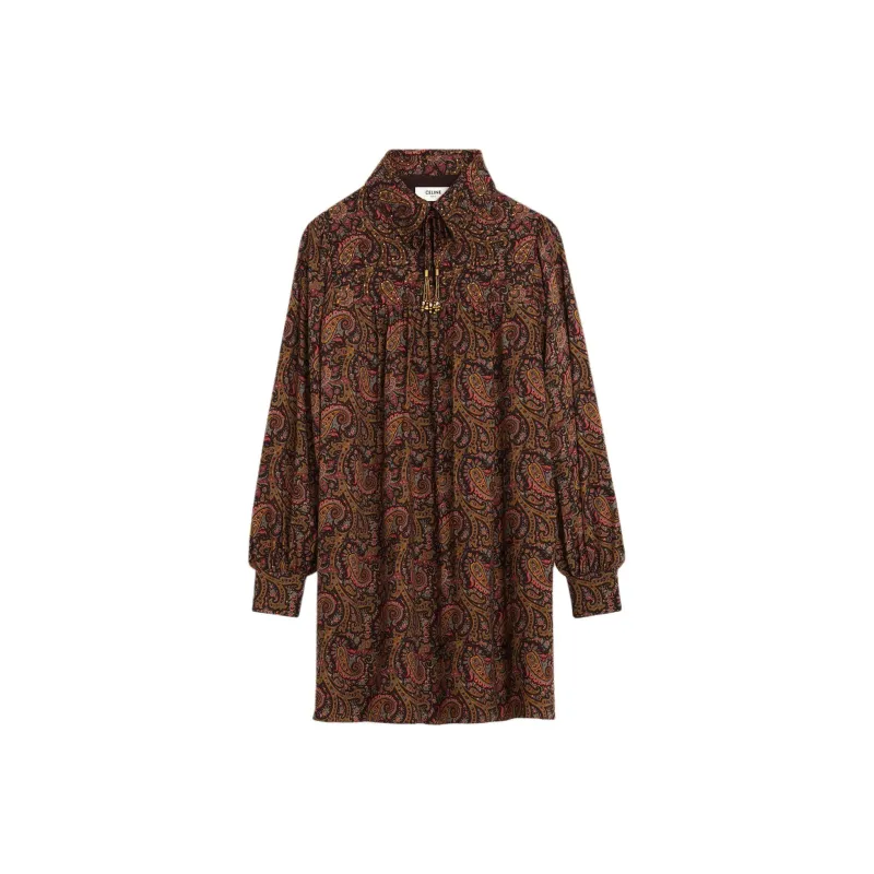 CELINE Long Sleeved Dress Women's Dark Brown-0