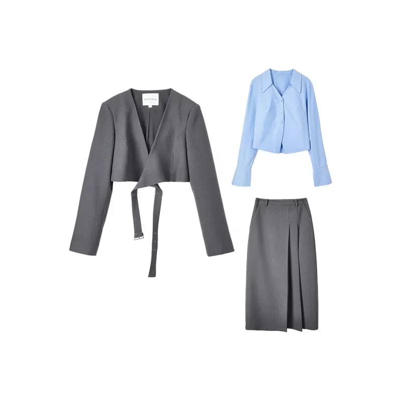 SENTUBILA Shirt Matching Set Women's Gray & Blue-0