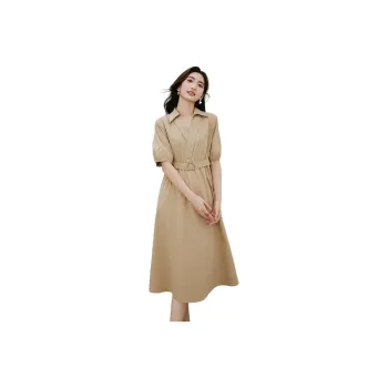 Hopeshow Short Sleeved Dress Women's Milk Coffee