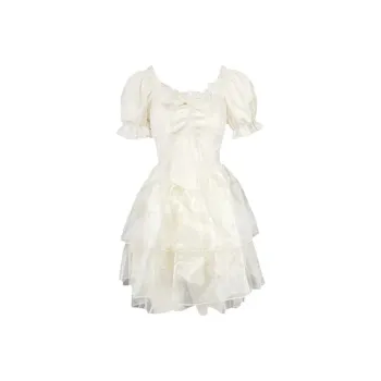 TIBINB Short Sleeved Dresses Women's Apricot