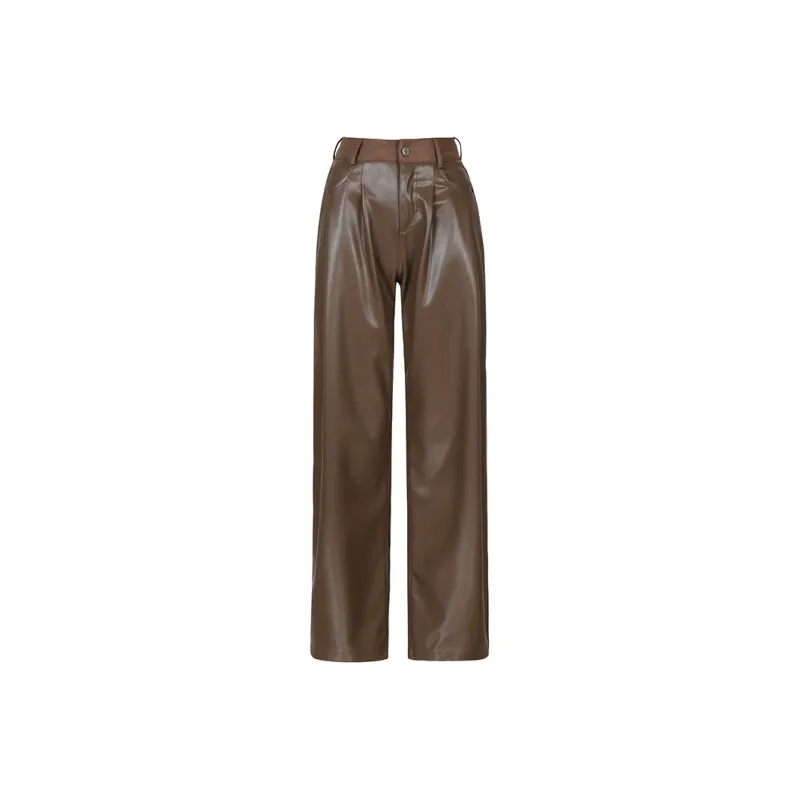 Wen Shan Leather Pants Women's Coffee-0