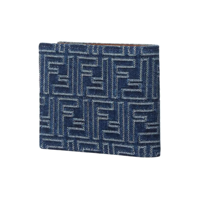 FENDI FF Leather Wallet Unisex Blue-2