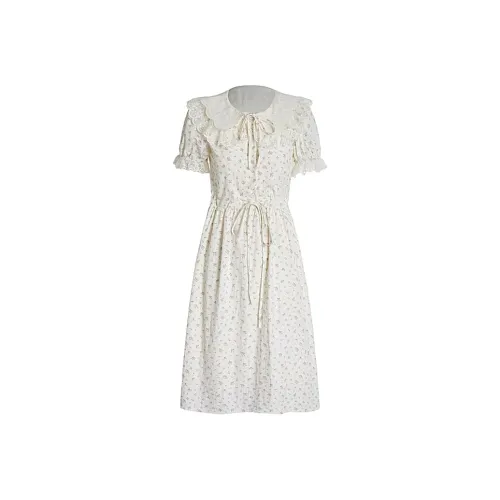 JOSR Short Sleeved Dresses Women's Yellow Floral Pattern
