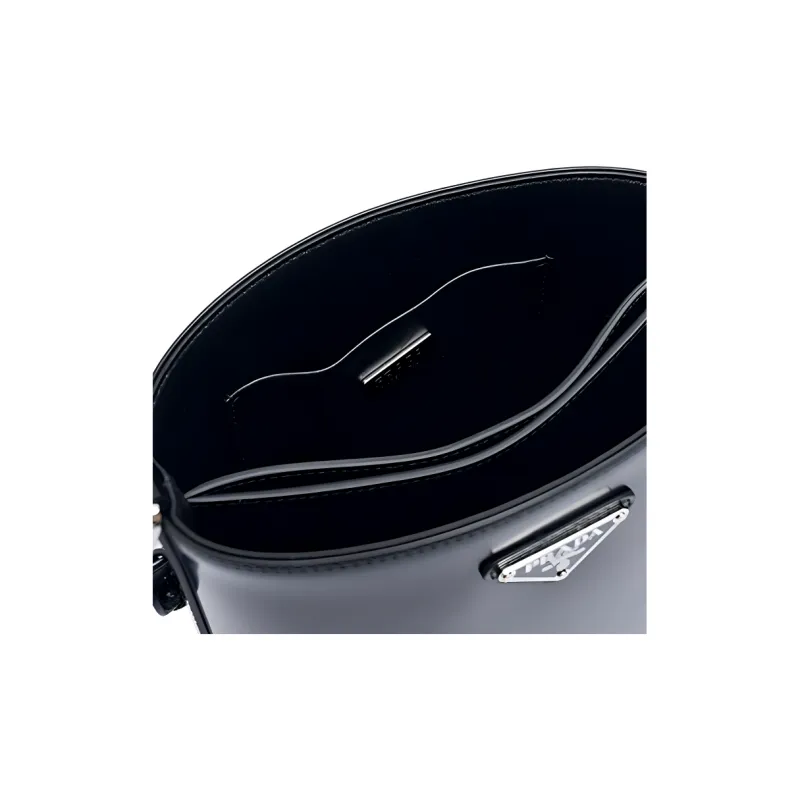 PRADA Cow Leather Bucket Bag Handbag Trumpets Women's Black-6