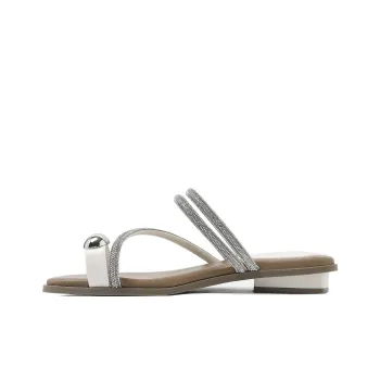 CAMEIDO Rhinestone Slip Resistant Slide Slippers Women's Beige