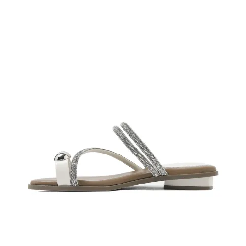 CAMEIDO Rhinestone Slip Resistant Slide Slippers Women's Beige