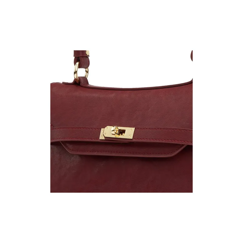 ELLE Cow Leather Shoulder Bag Women's Black/Burgundy/Ecru-14