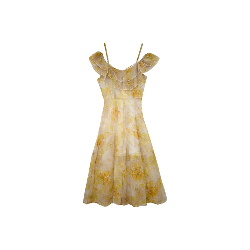 Icicofficial Short Sleeved Dresses Women's Yellow-0