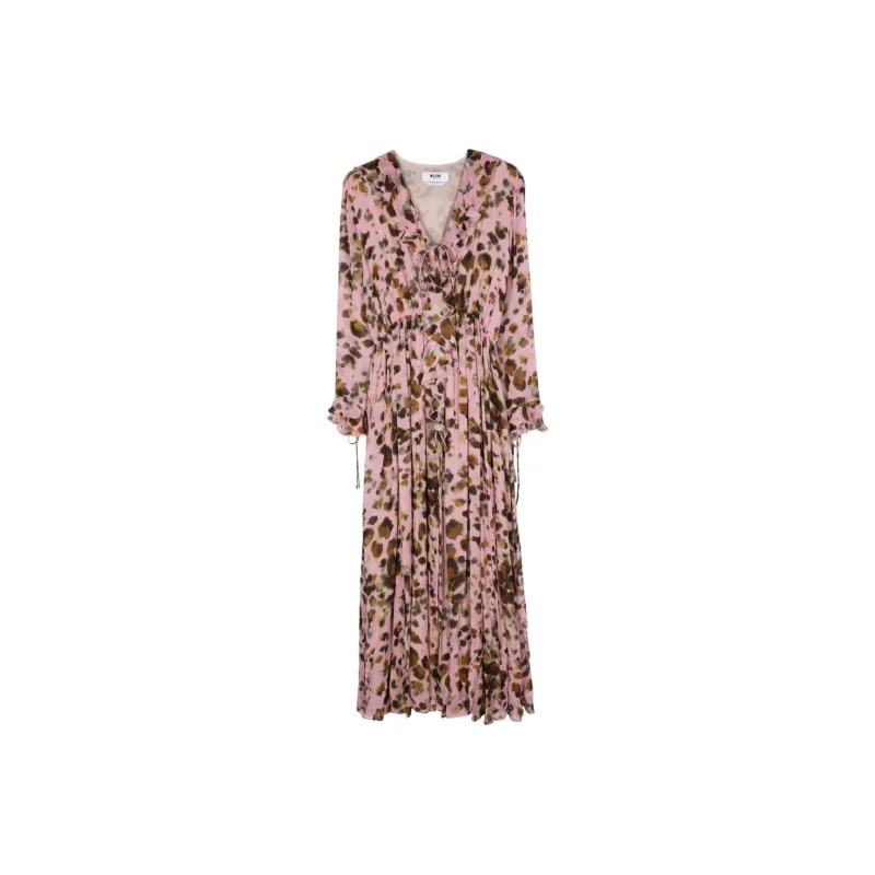 MSGM Abstract Printed V Neck Midi Dress-0
