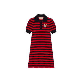 GUCCI Cat embroidered Striped Polo Dress