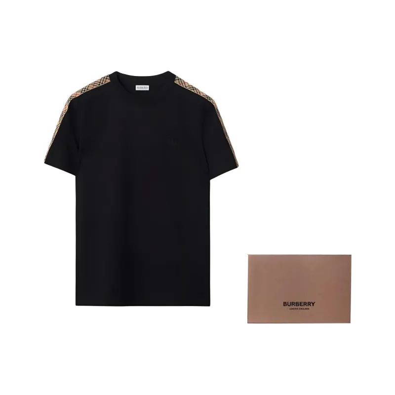 Burberry Checkered Trim Crewneck T Shirt-6