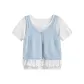 Blue Knitted Vest+White T-Shirt