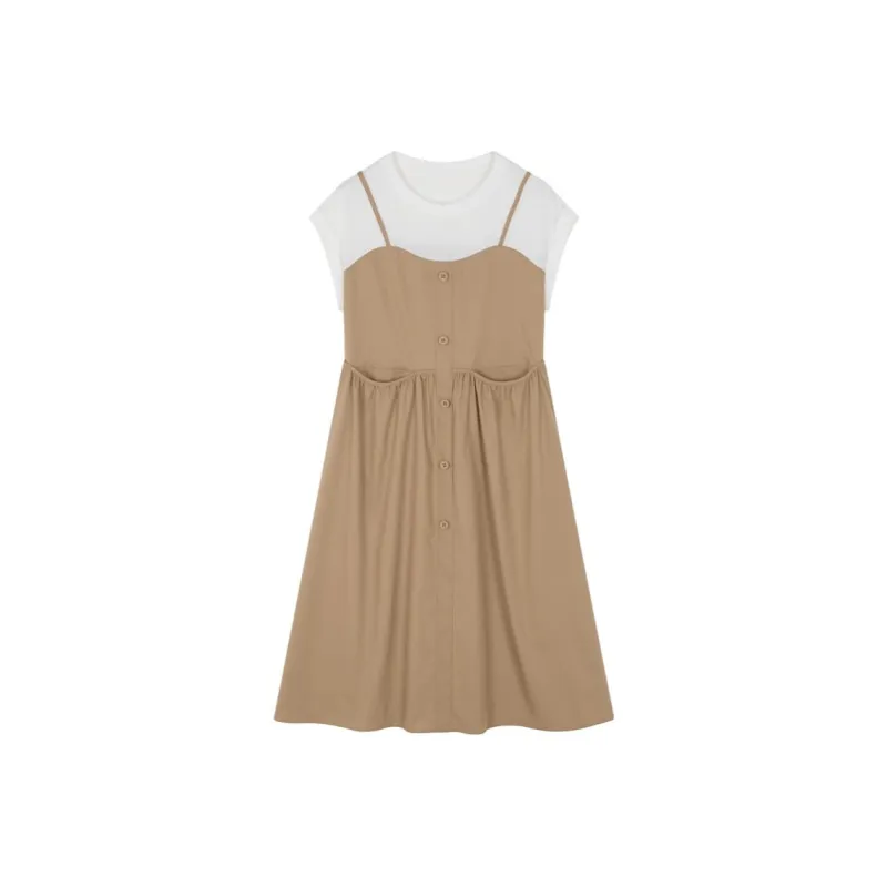 IHIMI Short Sleeved Dress Women's Light Khaki-2
