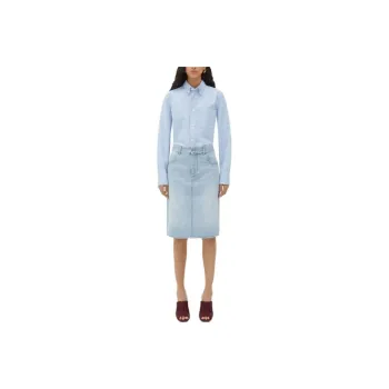 Bottega Veneta Denim Long Skirts Women's Light Blue